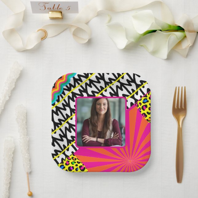 Maximalist Birthday Photo Patterns Colourful   Paper Plate (Wedding)