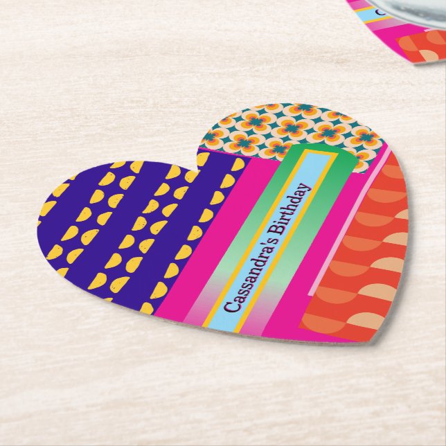 Maximalist Birthday Repeating Patterns Colourful  Paper Coaster (Angled)