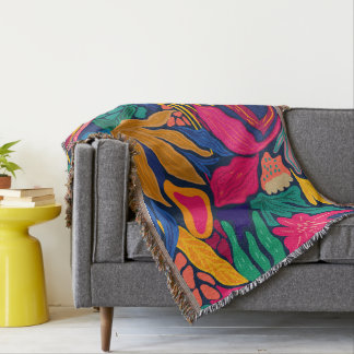 Maximalist bright colourful floral pattern winter throw blanket