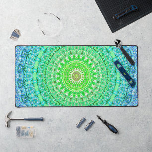 Maximalist Colourful Trippy Hippie Rainbow Mandala Desk Mat