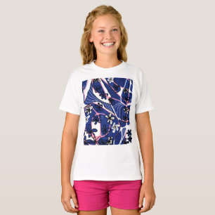 Maximalist Floral Neuro Art - Blue Pink White T-Shirt