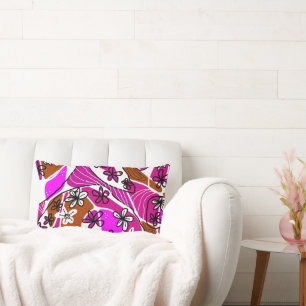 Maximalist Floral Neuro Art - Fuchsia White Lumbar Pillow