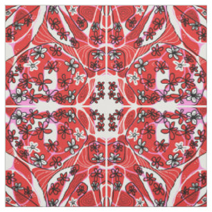 Maximalist Floral Neuro Art - Red Pink  Fabric