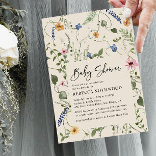 Maximalist Garden Boho Floral Neutral Baby Shower  Invitation