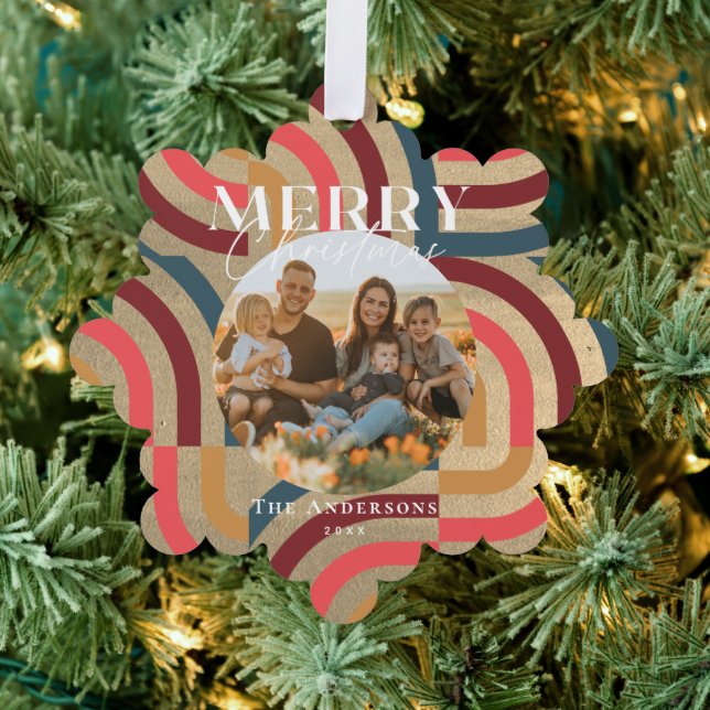 Maximalist Geometric Gold Christmas Photo Ornament Card (Insitu (Tree))