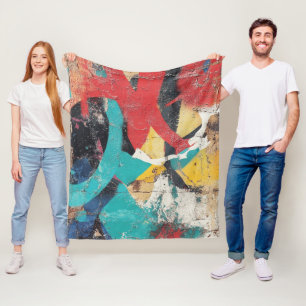 Maximalist Graffiti with Red Yellow Blue Splashes Fleece Blanket