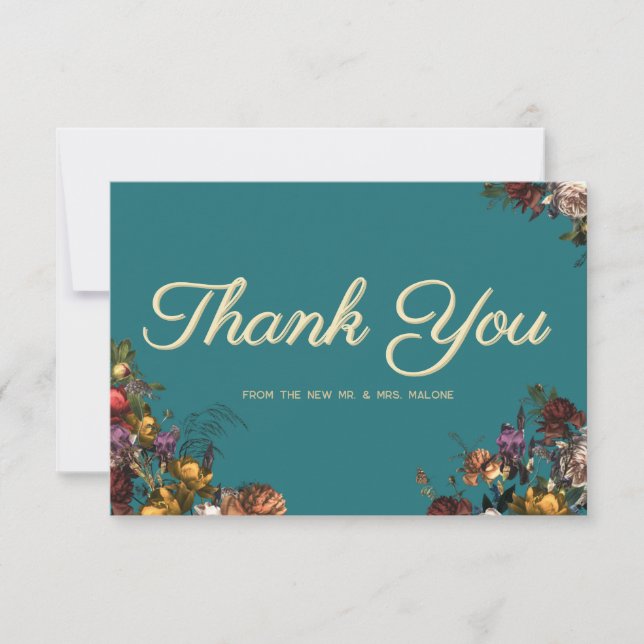 Maximalist Jewel Toned Wedding Thank You Note Card (Front)
