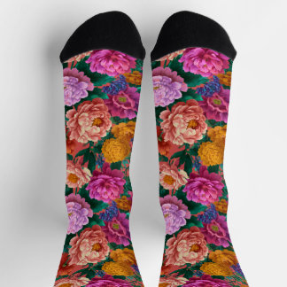 Maximalist Lilac and Peach Blooms on Pink Socks