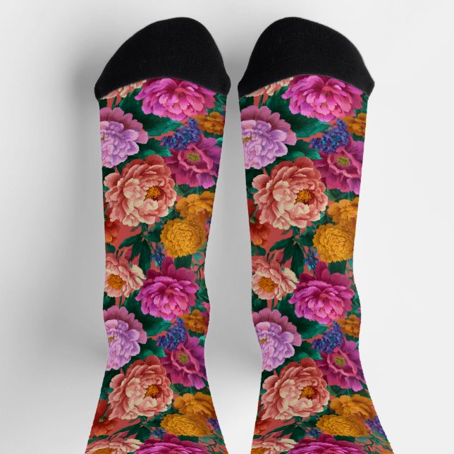 Maximalist Lilac and Peach Blooms on Pink Socks (Top)