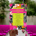 Maximalist Marbled Modern Floral Wedding<br><div class="desc">Neon yellow rectangle shape over pink orange and peach modern floral with dark marbleized design. Names are neon yellow on hot pink bars.</div>