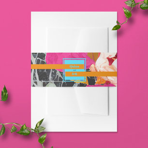 Maximalist Modern Marbled Floral Wedding Invitation Belly Band