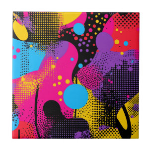 Maximalist Neon Brushstroke Abstract Tile