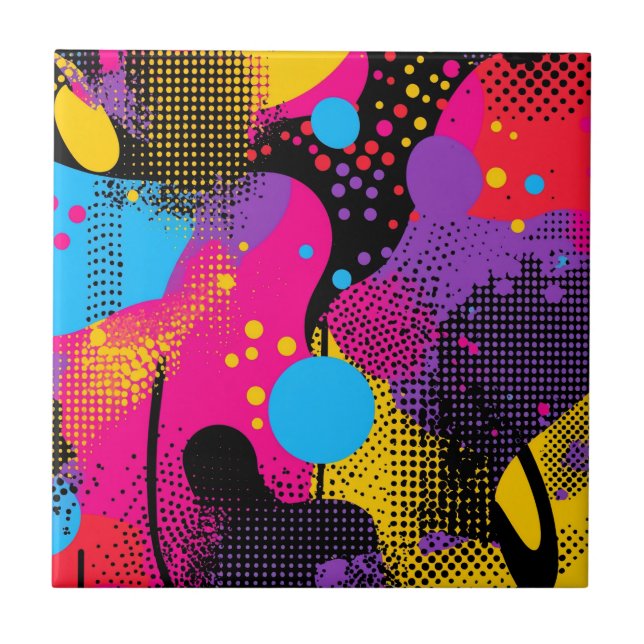 Maximalist Neon Brushstroke Abstract Tile (Front)