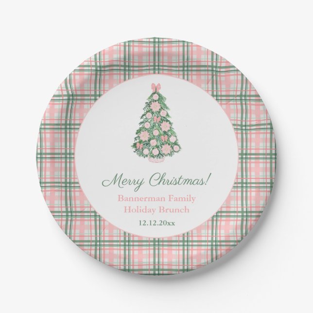Maximalist Pink And Green Christmas Brunch Party Paper Plate (Front)