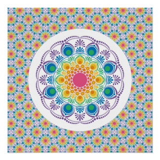 Maximalist Rainbow Floral Fountain Art Deco Fans Poster