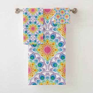 Maximalist Rainbow Floral Fountain Art Deco Scales Bath Towel Set