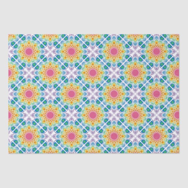 Maximalist Rainbow Floral Fountain Diamond Tile Tissue Paper (Front)