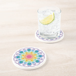 Maximalist Rainbow Floral Fountain Dot Mandala Coaster