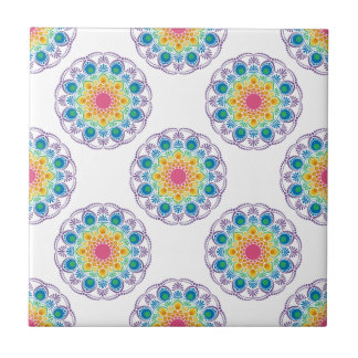 Maximalist Rainbow Floral Fountain Polka Dot Tile