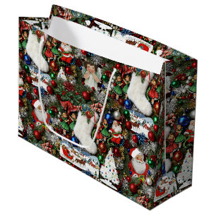 Maximalist Retro Christmas Collage Large Gift Bag