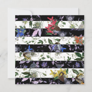 Maximalist Vintage Flowers Black White Stripes Thank You Card