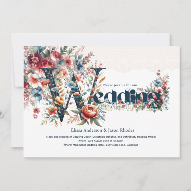 Maximalist Wedding Invitations Floral Lace Theme  (Front)