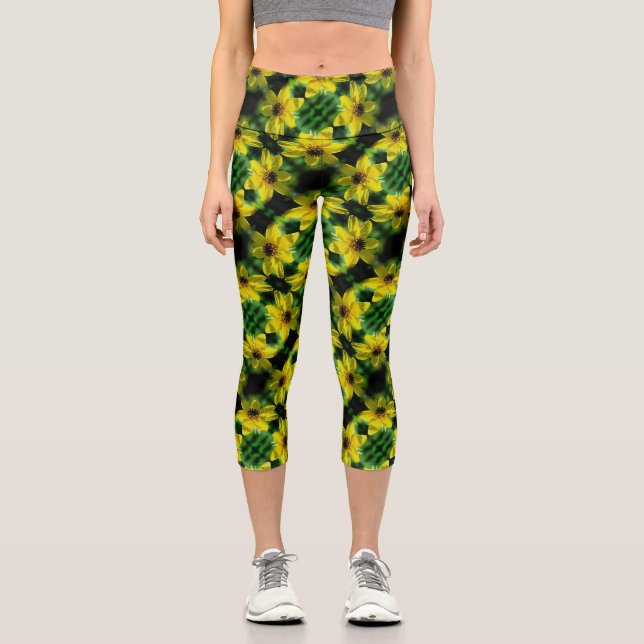 Maximilian Sunflower Floral Abstract Pattern      Capri Leggings (Front)