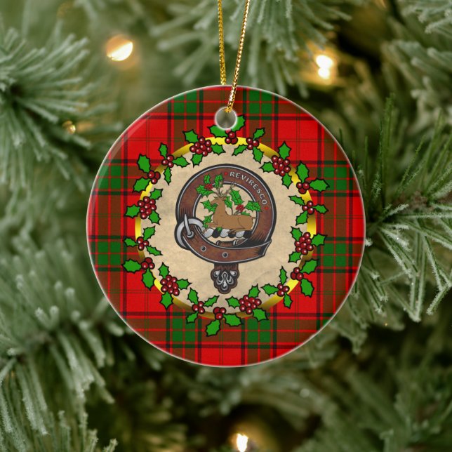 Maxwell Clan Badge & Tartan Personalized Christmas Ceramic Ornament (Tree)