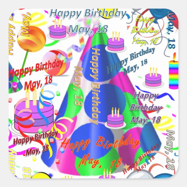May, 18 Kids Birthday Stickers (Front)