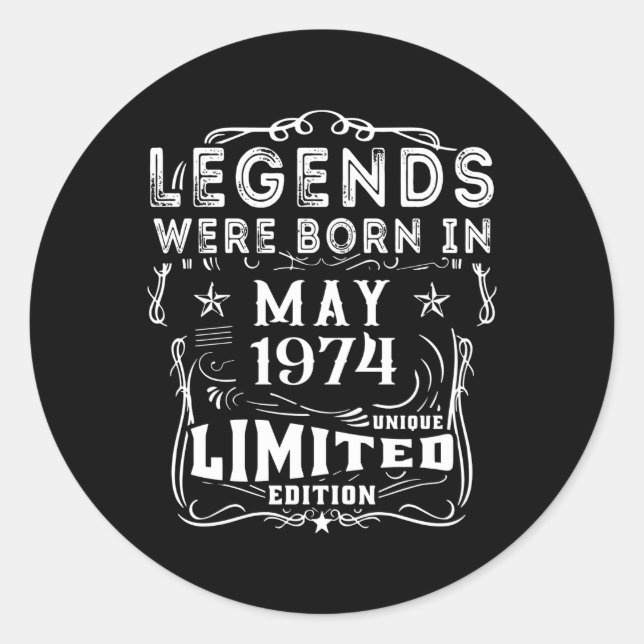 May 1974 Year Legends Classic Round Sticker (Front)