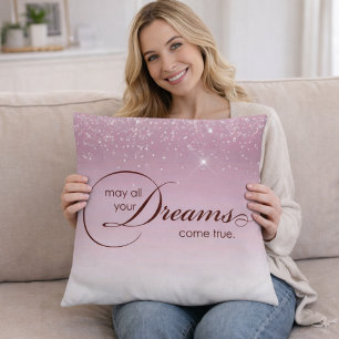 May All Your Dreams Come True Light Puple Glitter Throw Pillow