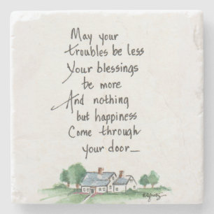 "May All Your Troubles be Less" House sketch Paper Stone Coaster