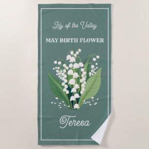 May Birth Flower Custom Name Beach Towel 