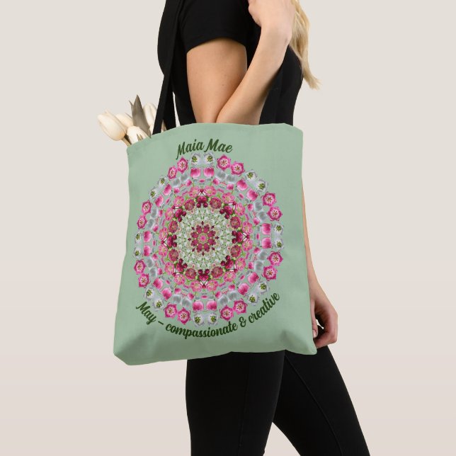 May Birth Month Flower Personalized Artsy Carryall Tote Bag (Close Up)