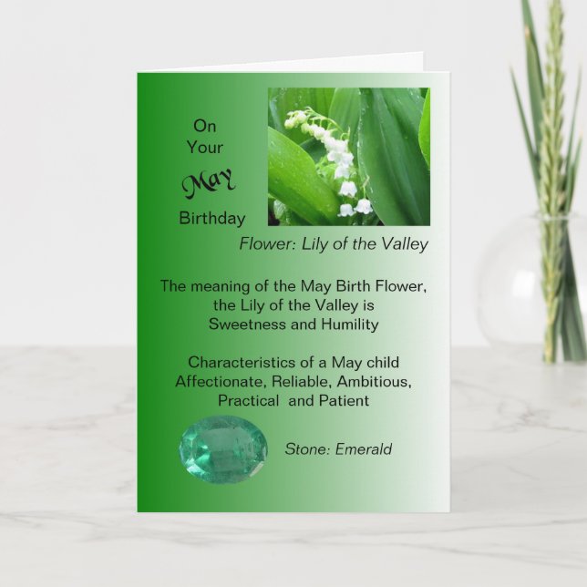 May Birthday Card - Lily Of The Valley and Emerald (Front)