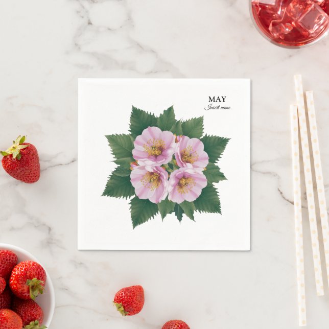 May Birthday Hawthorn Bloom: Personalized Floral Napkin (Insitu)