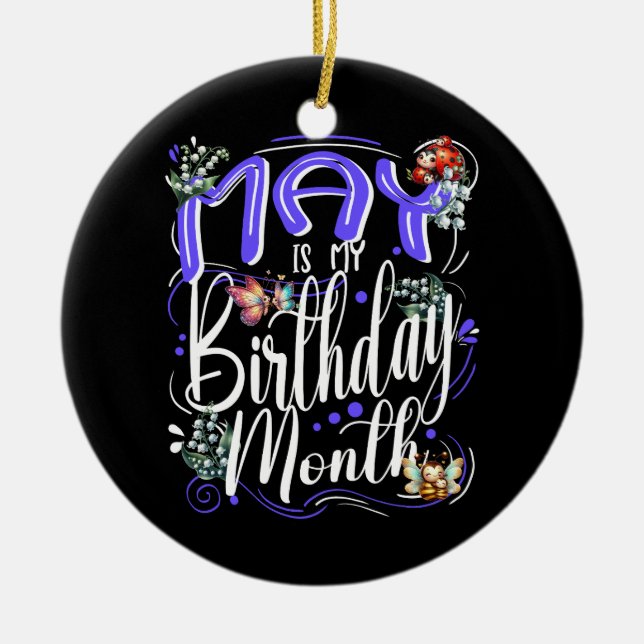 May Birthday Month, Lily of the Valley Flower Ceramic Ornament (Front)