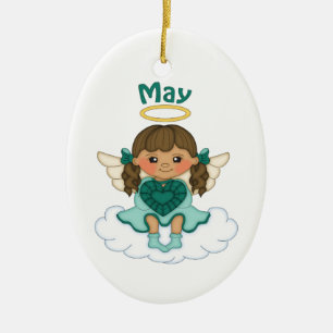 May Birthstone Angel Brunette Ceramic Ornament