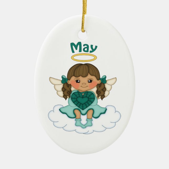 May Birthstone Angel Brunette Ceramic Ornament (Front)