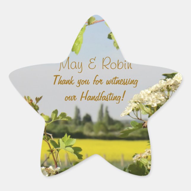 May Blossom Handfasting Pentagram Thanks Sticker (Front)