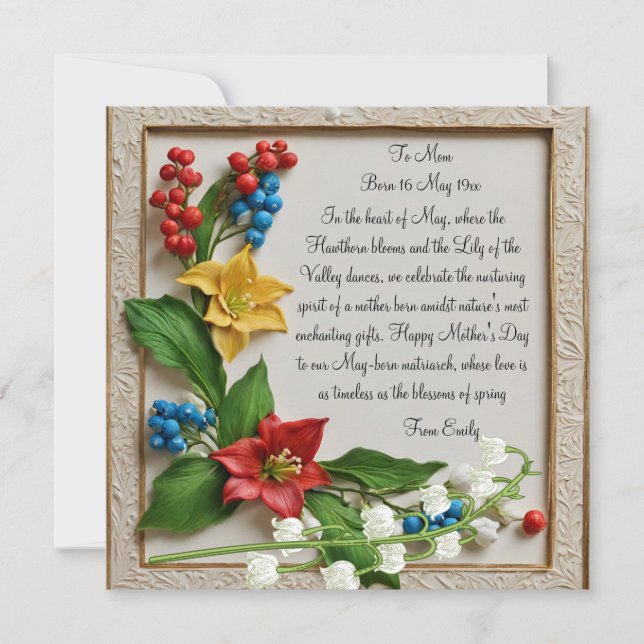 May Blossoms Hawthorn and Lily of the Valley Holiday Card (Front)
