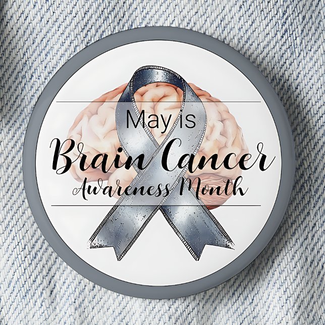 May Brain Cancer Awareness Month 2 Inch Round Button (May is Brain Cancer Awareness Month pinback button.)