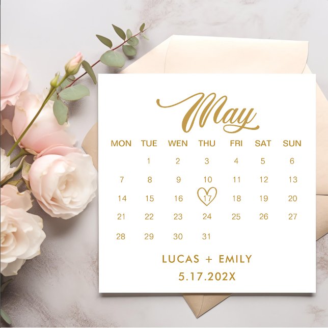 May Calendar Gold Wedding Napkin (Creator Uploaded)