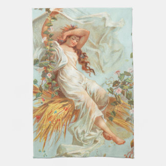 May Christmas be Bright and Happy, Antique Card Kitchen Towel