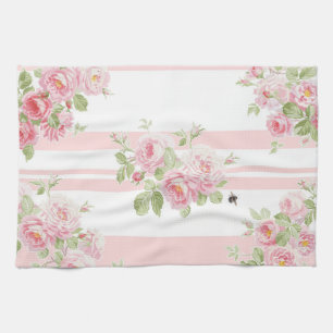 May Day Summer Roses peony stripe Kitchen Towel