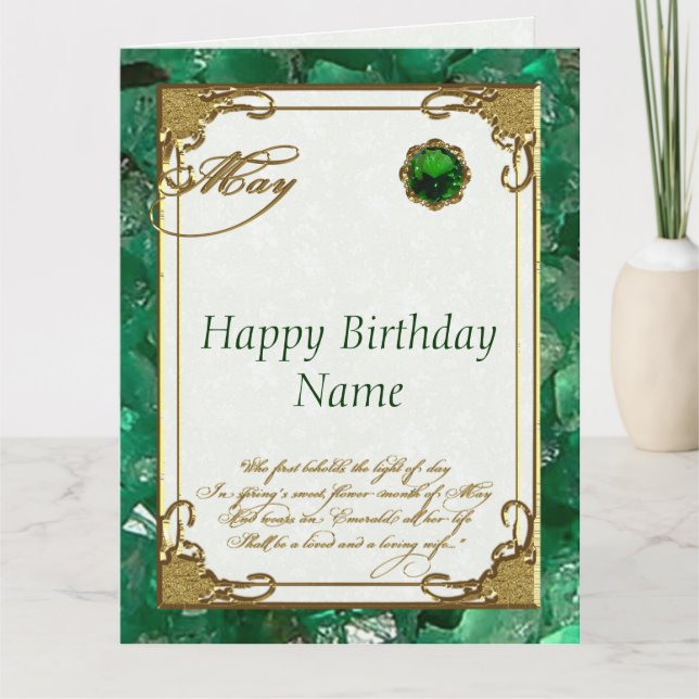 May Emerald Birthstone Birthday 8.5x11 Card (Front)