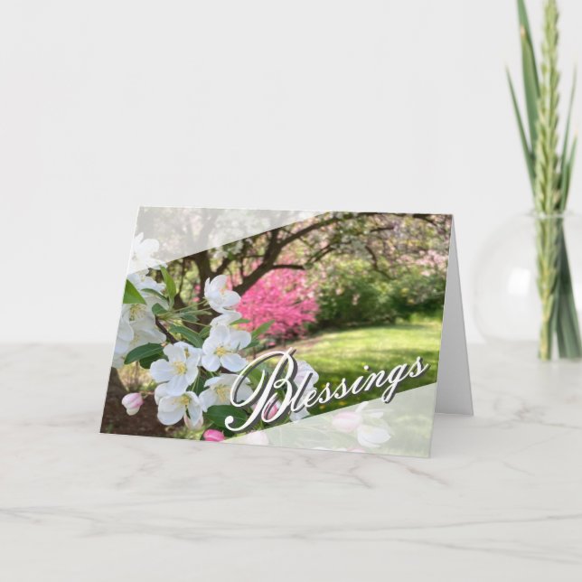 May Flowers Pink Blessings Greeting Card (Front)