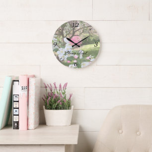 May Flowers Pink  Large Clock