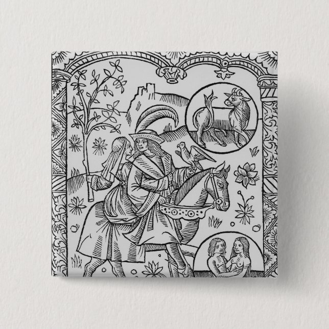 May, from the 'Almanach des Bergers', 1491 2 Inch Square Button (Front)