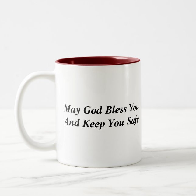 May God Bless You And Keep You Safe Two-Tone Coffee Mug (Left)